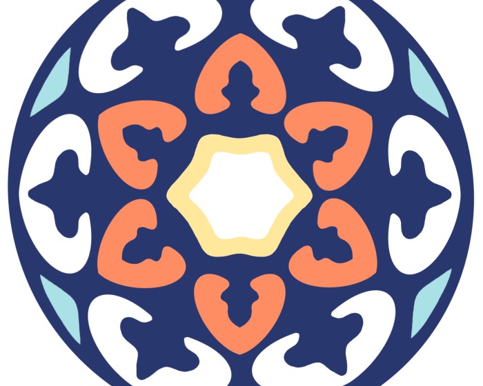 motivo circolare astratto con elementi geometrici colorati