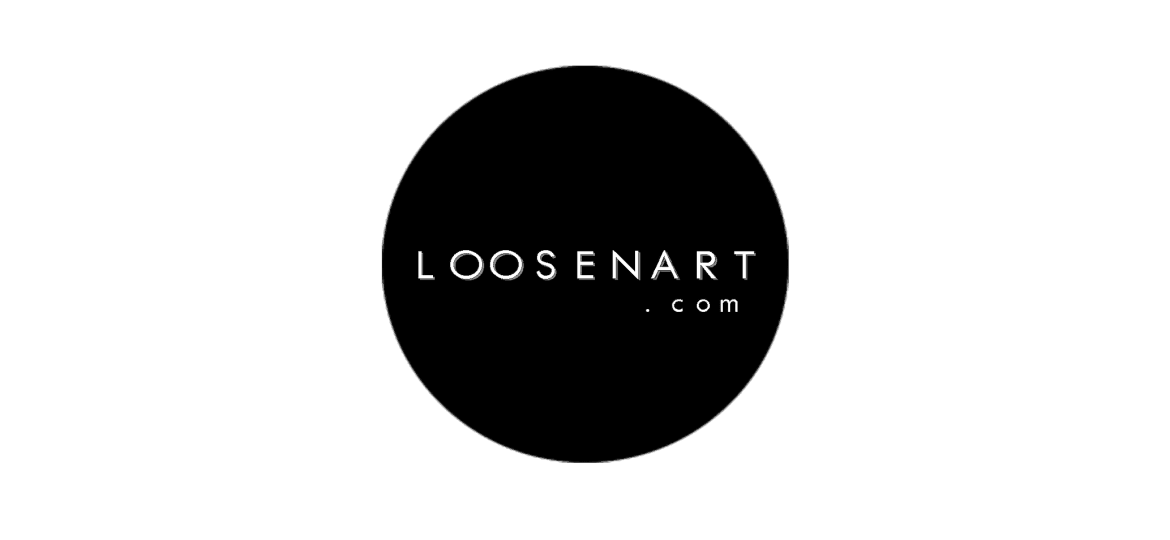 Logo Loosenart Cerchio nero con testo bianco looseart.com al centro
